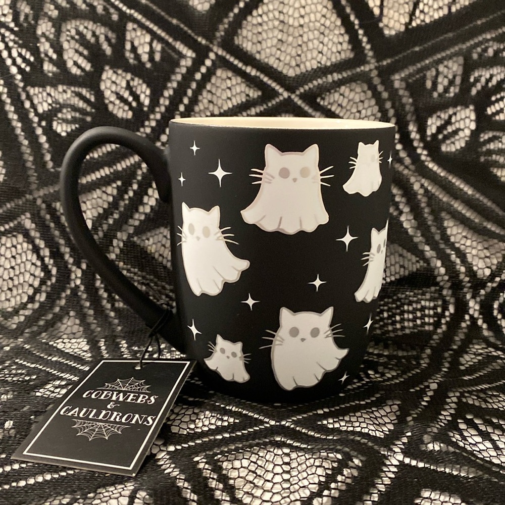 Ghost Cat Kitty Halloween Smooth Matte Soft Touch Coffee Tea Mug